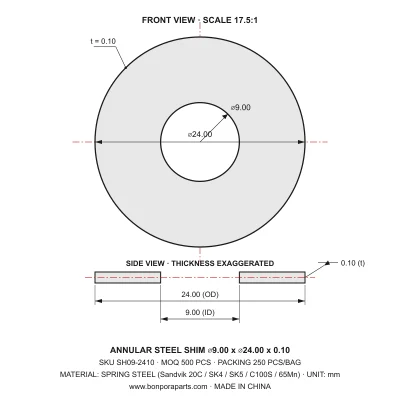 Shims 24.00x0.10x9.00 (min order qty 500)