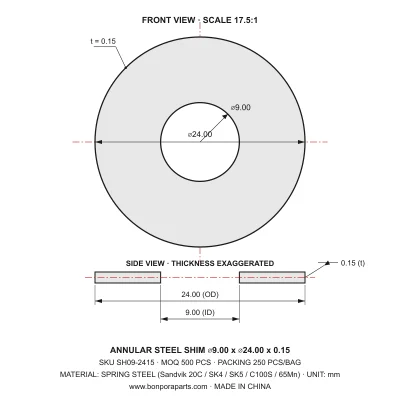 Shims 24.00x0.15x9.00 (min order qty 500)