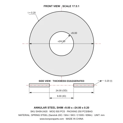 Shims 24.00x0.20x9.00 (min order qty 500)