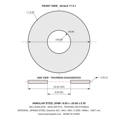 Shims 24.00x0.30x9.00 (min order qty 500)