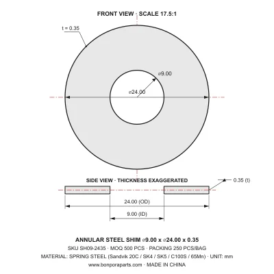 Shims 24.00x0.35x9.00 (min order qty 500)