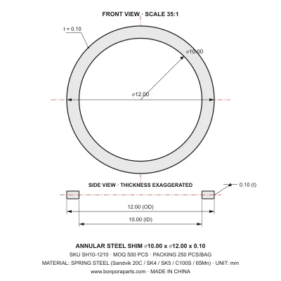 Shims 12.00x0.10x10.00 (min order qty 500)