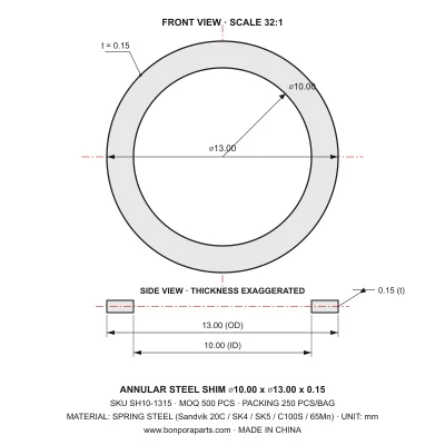 Shims 13.00x0.15x10.00 (min order qty 500)