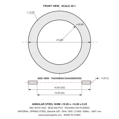 Shims 14.00x0.25x10.00 (min order qty 500)
