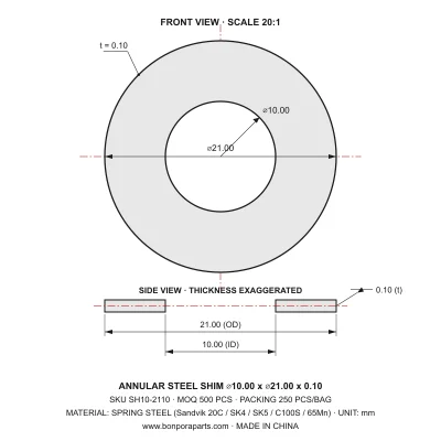 Shims 21.00x0.10x10.00 (min order qty 500)