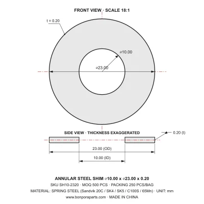 Shims 23.00x0.20x10.00 (min order qty 500)