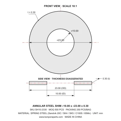 Shims 23.00x0.30x10.00 (min order qty 500)