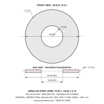 Shims 25.00x0.15x10.00 (min order qty 500)