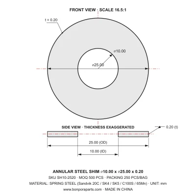 Shims 25.00x0.20x10.00 (min order qty 500)