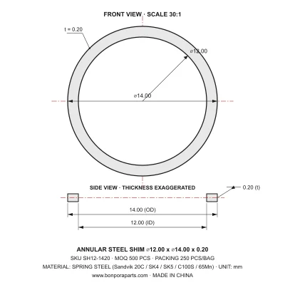 Shims 14.00x0.20x12.00 (min order qty 500)