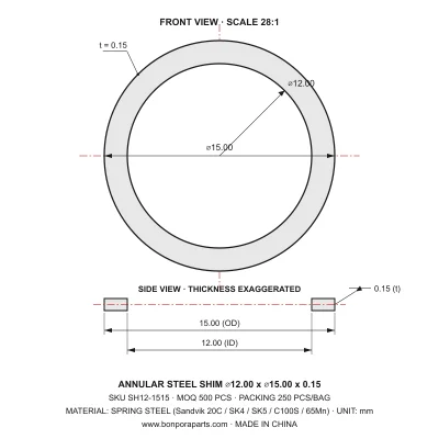 Shims 15.00x0.15x12.00 (min order qty 500)