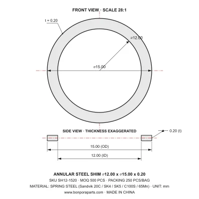 Shims 15.00x0.20x12.00 (min order qty 500)