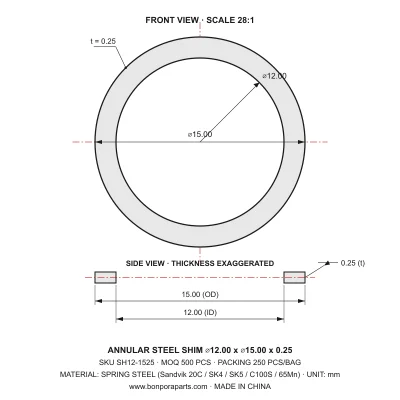 Shims 15.00x0.25x12.00 (min order qty 500)