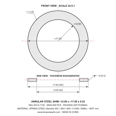 Shims 17.00x0.25x12.00 (min order qty 500)