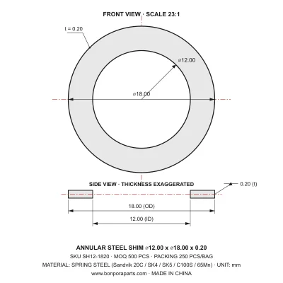 Shims 18.00x0.20x12.00 (min order qty 500)