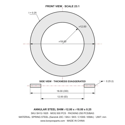 Shims 18.00x0.25x12.00 (min order qty 500)