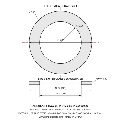 Shims 18.00x0.40x12.00 (min order qty 500)