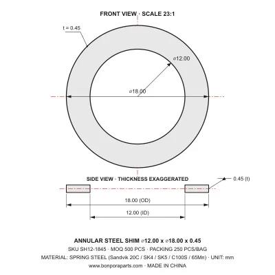 Shims 18.00x0.45x12.00 (min order qty 500)