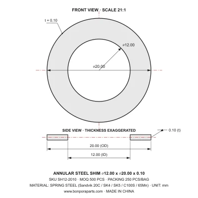 Shims 20.00x0.10x12.00 (min order qty 500)