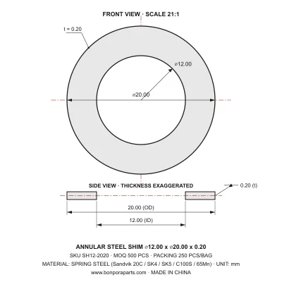 Shims 20.00x0.20x12.00 (min order qty 500)