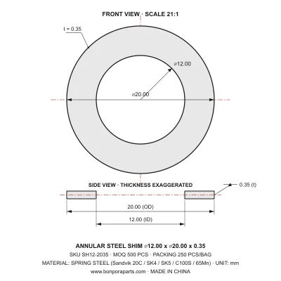 Shims 20.00x0.35x12.00 (min order qty 500)