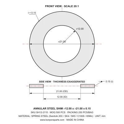 Shims 21.00x0.15x12.00 (min order qty 500)