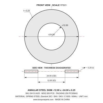 Shims 24.00x0.25x12.00 (min order qty 500)