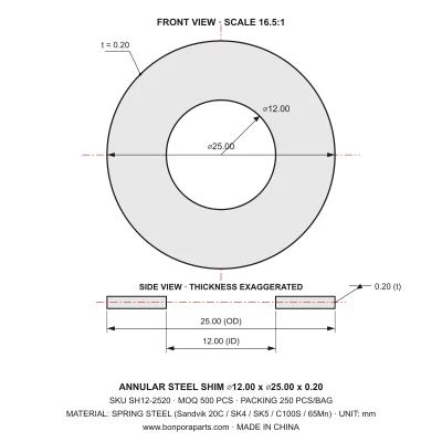 Shims 25.00x0.20x12.00 (min order qty 500)