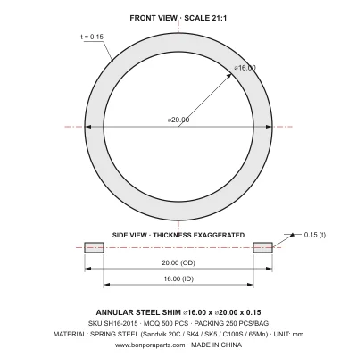 Shims 20.00x0.15x16.00 (min order qty 500)