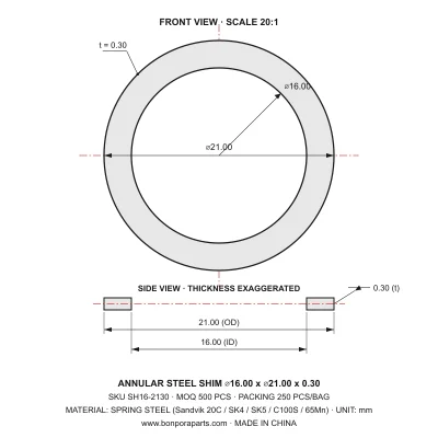 Shims 21.00x0.30x16.00 (min order qty 500)