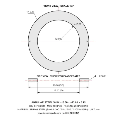 Shims 23.00x0.15x16.00 (min order qty 500)