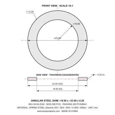 Shims 23.00x0.20x16.00 (min order qty 500)