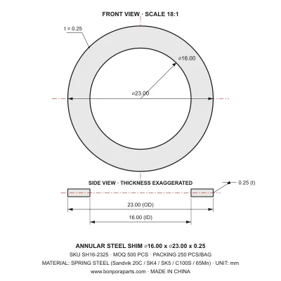Shims 23.00x0.25x16.00 (min order qty 500)