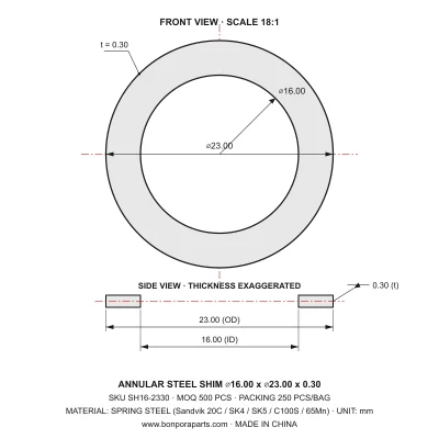 Shims 23.00x0.30x16.00 (min order qty 500)