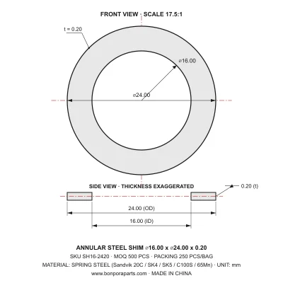 Shims 24.00x0.20x16.00 (min order qty 500)