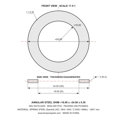 Shims 24.00x0.30x16.00 (min order qty 500)