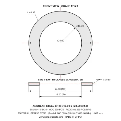 Shims 24.00x0.35x16.00 (min order qty 500)