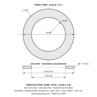 Shims 24.00x0.40x16.00 (min order qty 500)