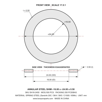 Shims 24.00x0.50x16.00 (min order qty 500)