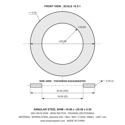 Shims 25.00x0.30x16.00 (min order qty 500)