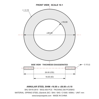 Shims 26.00x0.10x16.00 (min order qty 500)