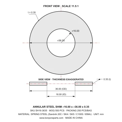 Shims 36.00x0.35x16.00 (min order qty 500)